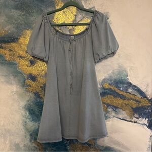 Exlura Cotton Blue Bubble sleeve Women's Dress